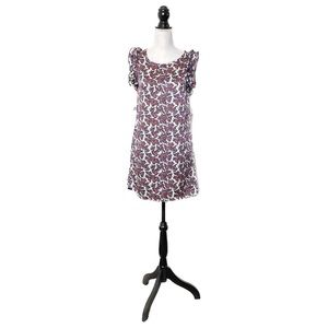 Francescas Collection S Ruffle Sleeve Short Shift Dress Floral Satin Red Navy